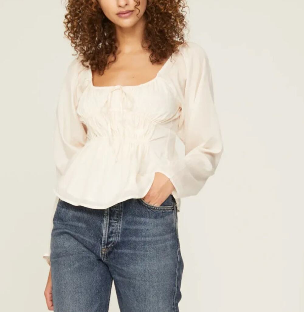 Something Navy Cream Peasant Top XS Milkmaid Pirate Prairie Crop Designer $135